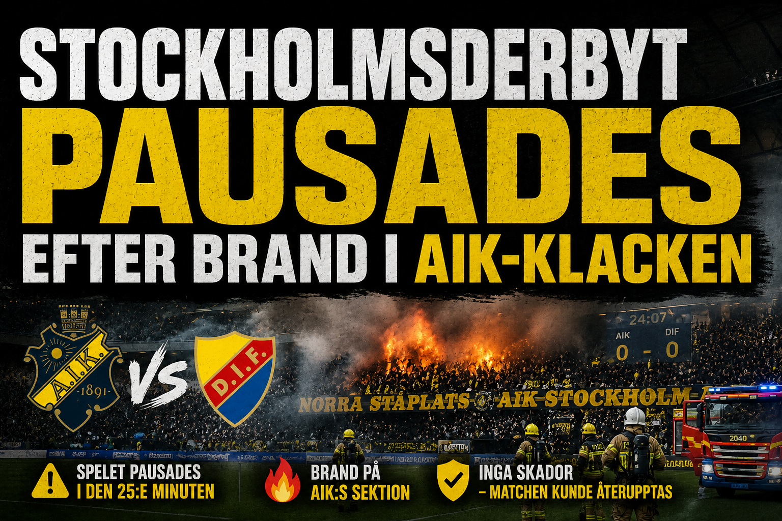 Stockholmsderbyt pausades – brand bröt ut på AIK:s sektion